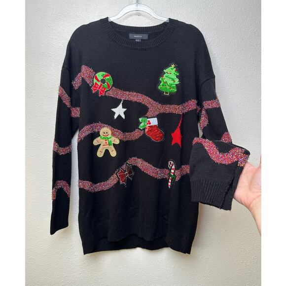 Forever 21 Plus 2X Black Sequin Ugly Christmas Sweater Dress - Picture 1 of 12